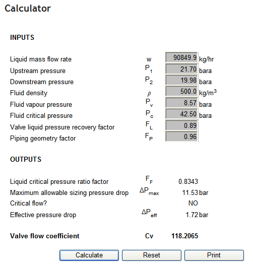 Liquid Control Valve Calculation